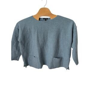 Eileen Fisher Wool Sweater Women's Size Large Blue Oversized Pockets System